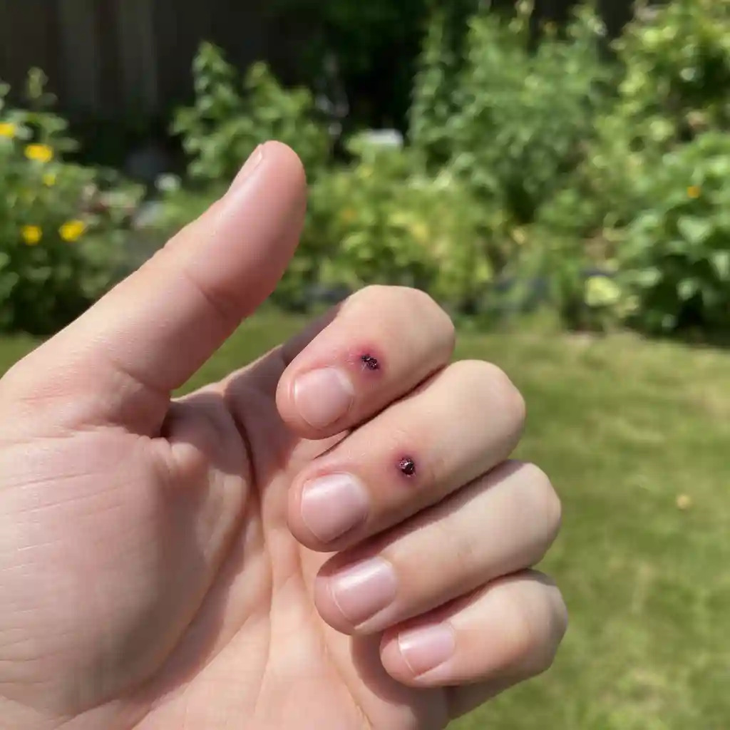 A close-up image showing a squirrel bite on a person's hand, illustrating the danger of handling wild animals without professional gear.